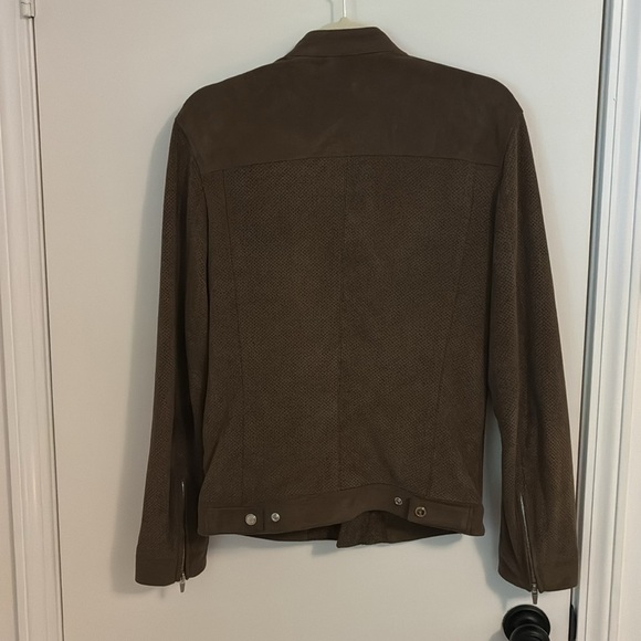 Zara Faux Suede Moto Jacket Mens Small Brown Perforated Full Zip Long Sleeve - Picture 5 of 5